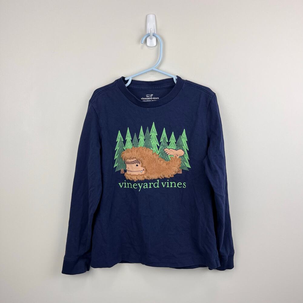 Vineyard Vines Boys Fuzzy Bigfoot Whale Long Sleeve Pocket T-Shirt Navy 7